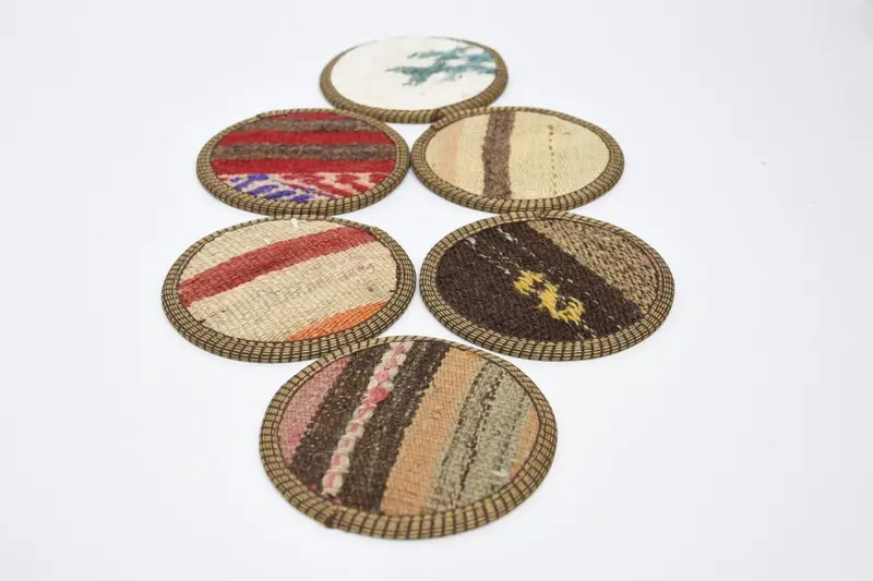 Posavasos a rayas rojas y beige, conjunto tradicional de posavasos Kilim