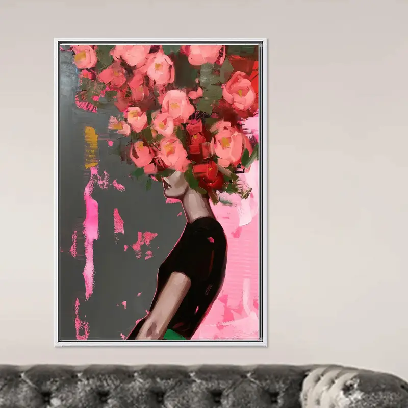 Elegant Floral Woman Canvas Print - Pink & Red Abstract Art