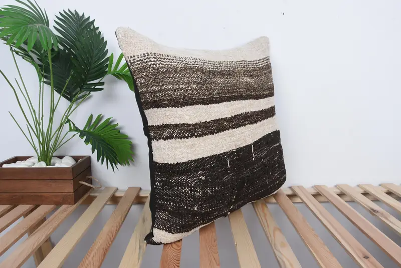 24x24 Brown Pillow Sham, Handmade Kilim Cushion, Gift Pillow, Kilim Cushion Sham, Outdoor Patio Pillow Sham, One Of A Kind Pillow Sham, Pillow - 4