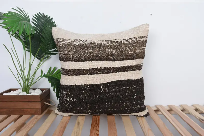 24x24 Brown Pillow Sham, Handmade Kilim Cushion, Gift Pillow, Kilim Cushion Sham, Outdoor Patio Pillow Sham, One Of A Kind Pillow Sham, Pillow - 1