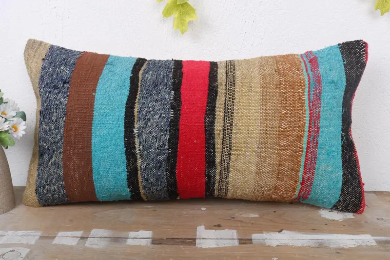 Aztec Cushion, Accent Pillow, Vintage Kilim Throw Pillow, Cushion Cover, Vintage Pillow, Rustic Cushion Case, Kilim Pillow, 12x24 Blue Pillow Cover - 2