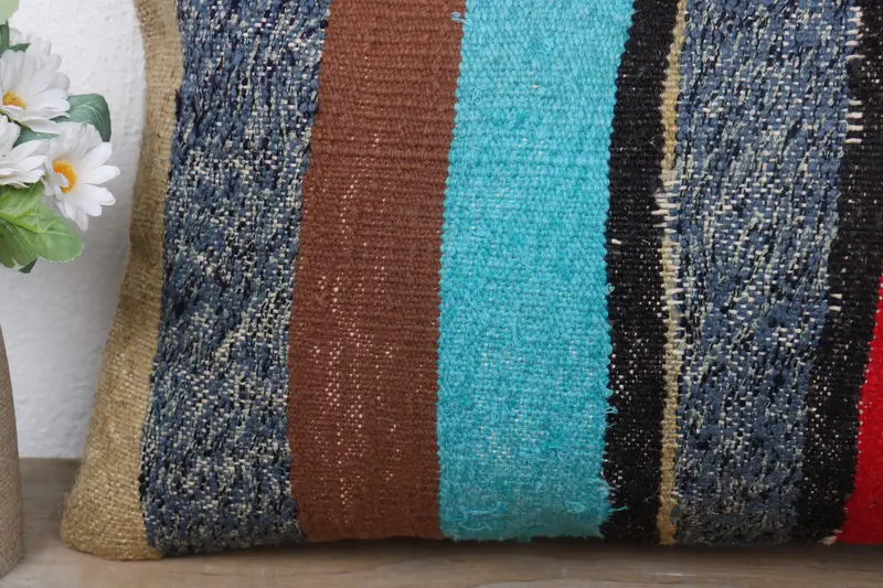 Aztec Cushion, Accent Pillow, Vintage Kilim Throw Pillow, Cushion Cover, Vintage Pillow, Rustic Cushion Case, Kilim Pillow, 12x24 Blue Pillow Cover - 3