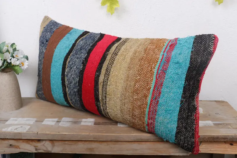 Aztec Cushion, Accent Pillow, Vintage Kilim Throw Pillow, Cushion Cover, Vintage Pillow, Rustic Cushion Case, Kilim Pillow, 12x24 Blue Pillow Cover - 4
