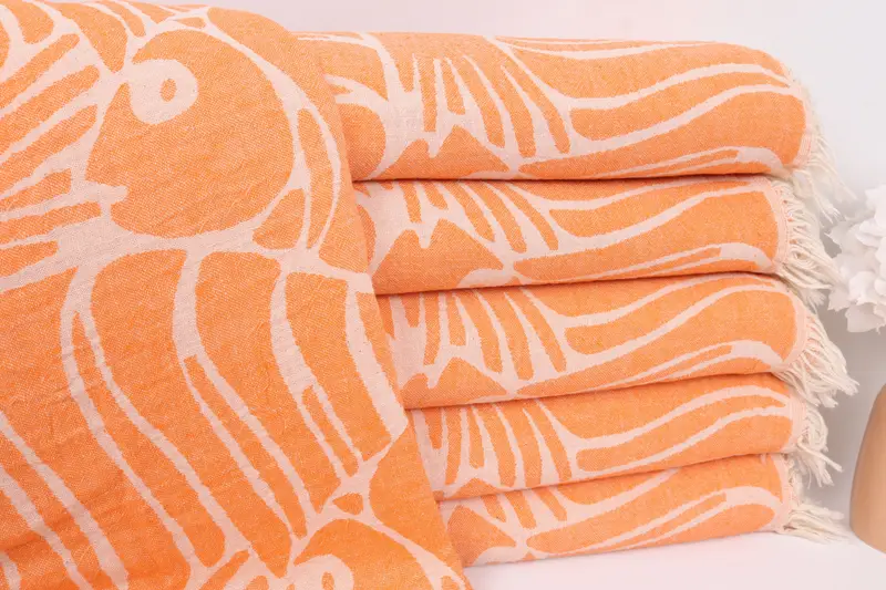 Throw Blanket Couch, Wedding Favors, Anniversary Gift For Her, Turkish Blanket Queen, 70x60 Cotton Fish Design Towel, Decorative Blanket - 1