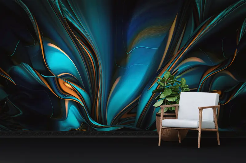 Zarif Mavi ve Turuncu Baskılı Duvar Kağıdı: Alanınızı Dönüştürün