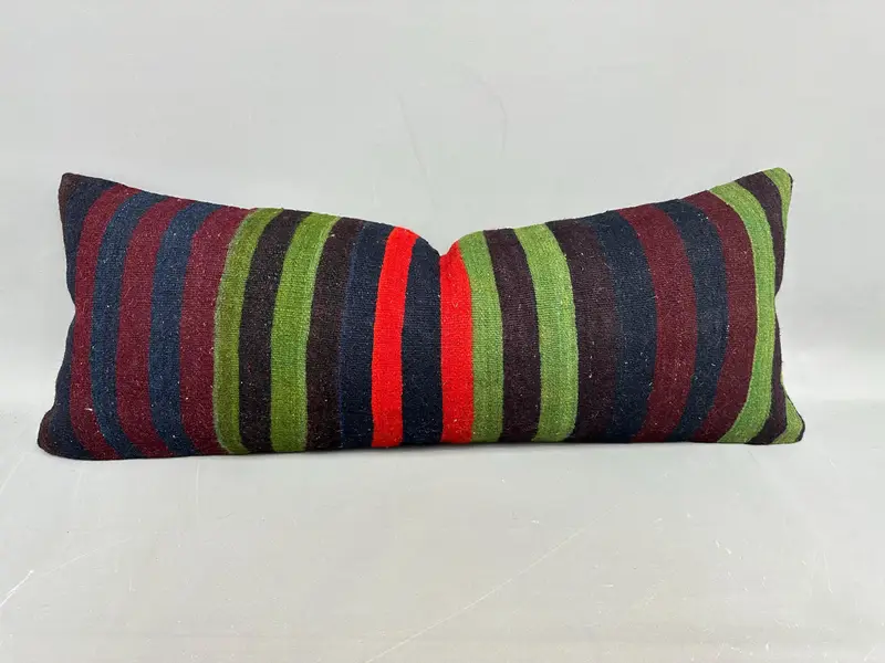 Handgewebter Kelim, 16x42 Vintage Wurfkissen, Grün & Orange