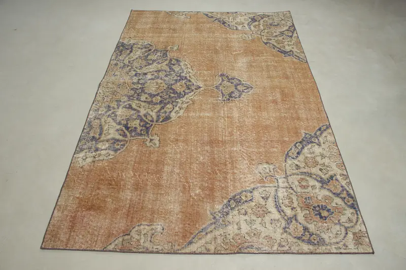 Türk Oushak Bölge Halısı 4.6x7.2 ft (139x220 cm), Vintage Kahverengi Patchwork Yün Halı - 1