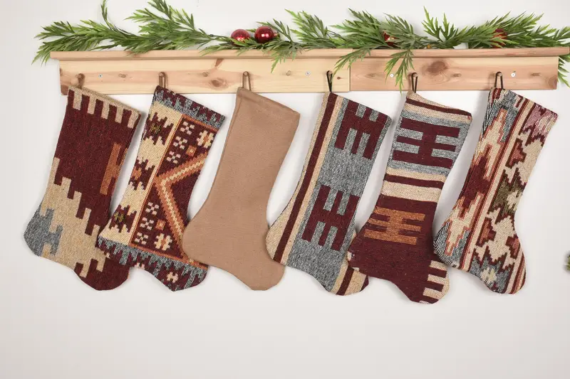 Festive Kilim Christmas Stocking, 7-Inch Woven Ornamental Stocking