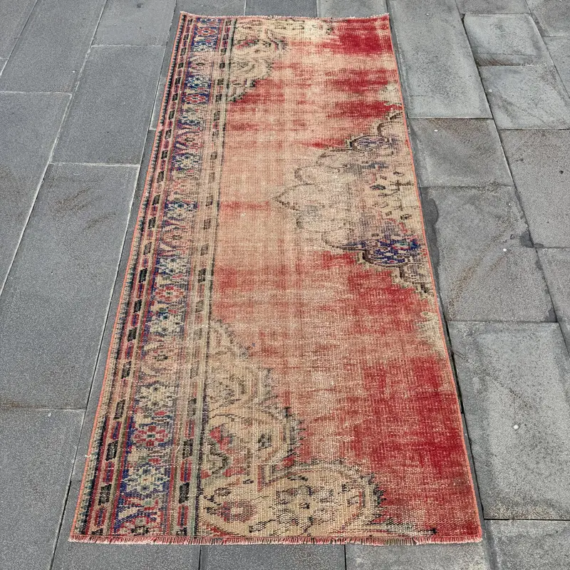 Alfombra floral roja y azul, decoración elegante de 2,9x6,5 pies