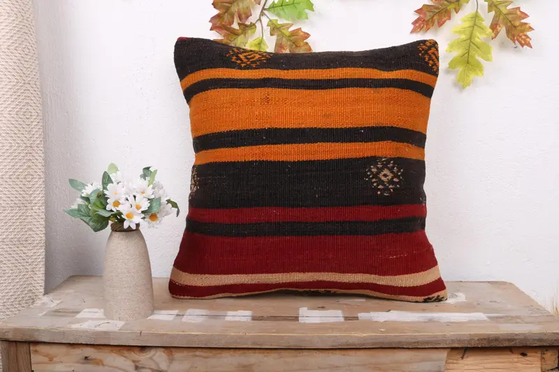 Cushion Case, 18x18 Red Pillow Case, Boho Throw Cushion, Antique Pillows, Kilim Pillow Cover, Vintage Kilim Throw Pillow, Handmade Rug Seat Cushion - 1