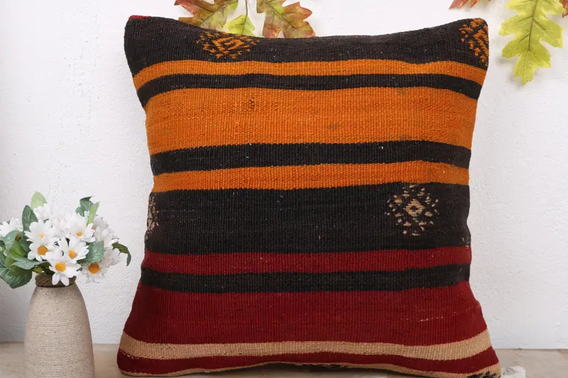 Cushion Case, 18x18 Red Pillow Case, Boho Throw Cushion, Antique Pillows, Kilim Pillow Cover, Vintage Kilim Throw Pillow, Handmade Rug Seat Cushion - 2
