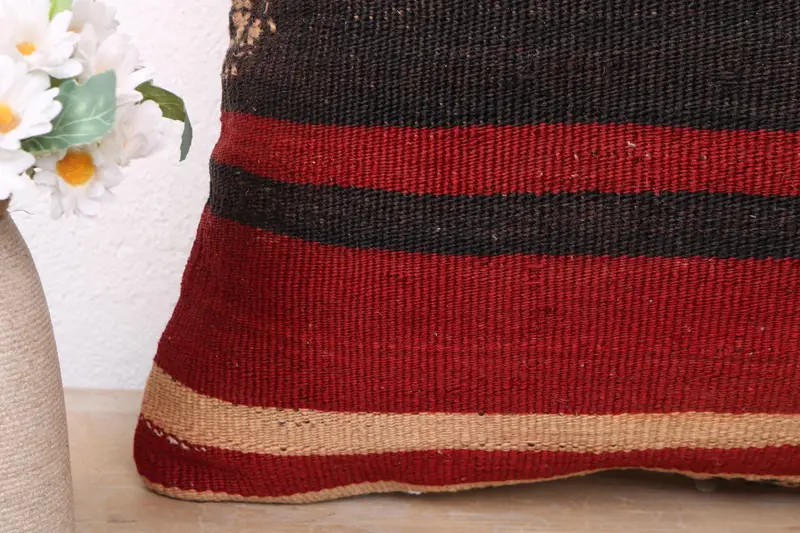 Cushion Case, 18x18 Red Pillow Case, Boho Throw Cushion, Antique Pillows, Kilim Pillow Cover, Vintage Kilim Throw Pillow, Handmade Rug Seat Cushion - 3
