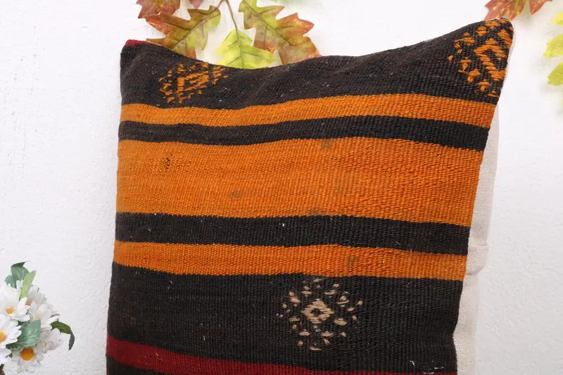 Cushion Case, 18x18 Red Pillow Case, Boho Throw Cushion, Antique Pillows, Kilim Pillow Cover, Vintage Kilim Throw Pillow, Handmade Rug Seat Cushion - 5