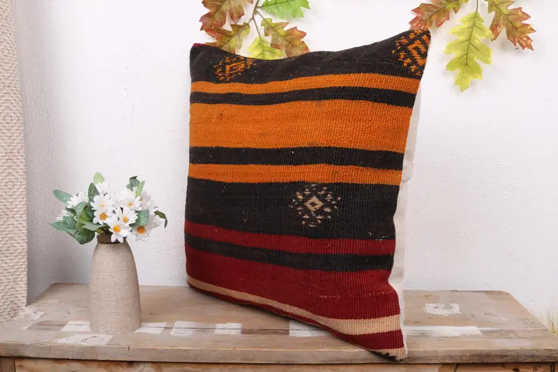 Cushion Case, 18x18 Red Pillow Case, Boho Throw Cushion, Antique Pillows, Kilim Pillow Cover, Vintage Kilim Throw Pillow, Handmade Rug Seat Cushion - 4