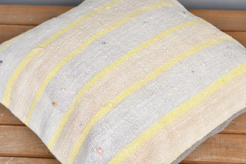 Turkish Kilim Pillow, 16x16 Yellow Cushion Case, Handmade Throw Cushion Cover, Pillow Sham, Interior Designer Pillow, Boho Pillow - 3