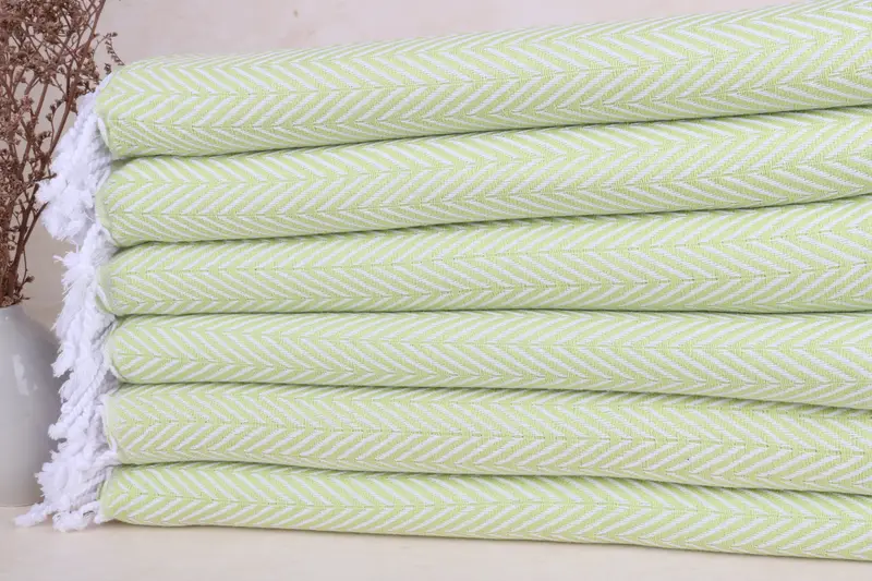 Kişiye Özel Organik Yeşil Chevron Havlu, Özel Türk Pamuğu, 38x71 İnç