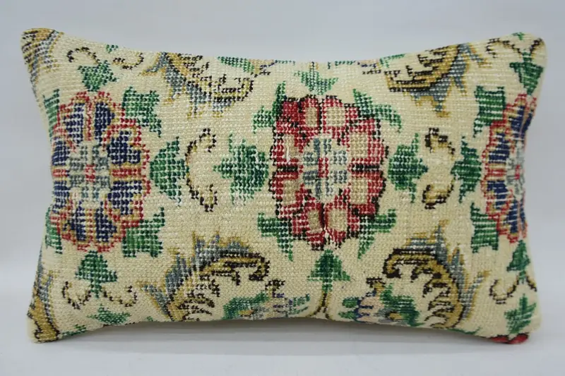 Pillow, Kilim Pillow Cover, Car Pillow Sham, Floor Cushion Case, Ethnical Kilim Rug Pillow, Turkish Pillow, 12x20 Beige Pillow Cover - 1