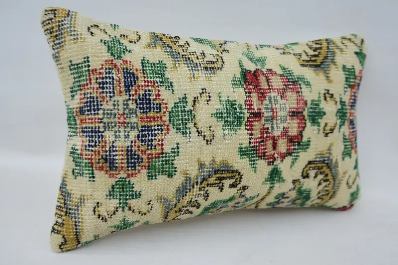 Pillow, Kilim Pillow Cover, Car Pillow Sham, Floor Cushion Case, Ethnical Kilim Rug Pillow, Turkish Pillow, 12x20 Beige Pillow Cover - 2