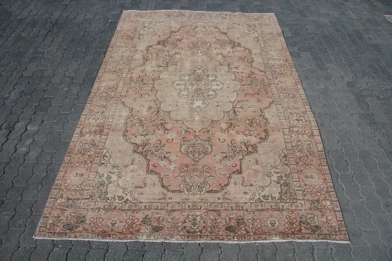 6.3x9.7 ft Turkish Vintage Rug, Large Rug, Oushak Red Wool Rug - 1