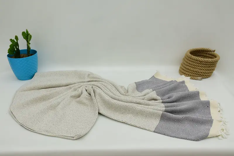 Organic Throw, Bridesmaid Gifts, Wedding Favors, Personalize Gift, 104x80 Cotton Diamond Towel, Turkish Blanket Throw, Shower Curtain, Throw Blanket - 7