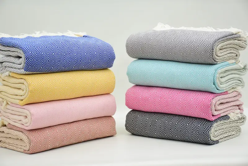 Organic Throw, Bridesmaid Gifts, Wedding Favors, Personalize Gift, 104x80 Cotton Diamond Towel, Turkish Blanket Throw, Shower Curtain, Throw Blanket - 2