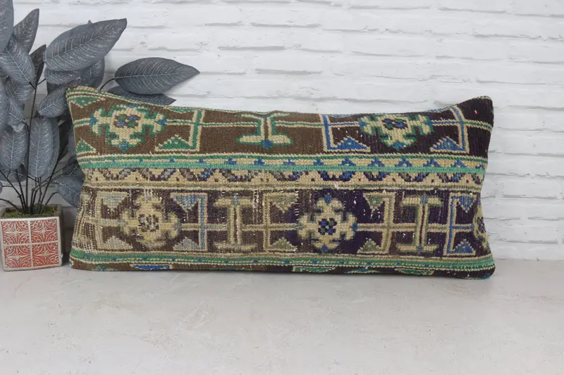 Indoor Pillow Cover, Pet Pillow Cover, Gift Pillow, Turkish Kilim Pillow, 16x36 Blue Pillow Case, Pillow, Vintage Kilim Throw Pillow - 1