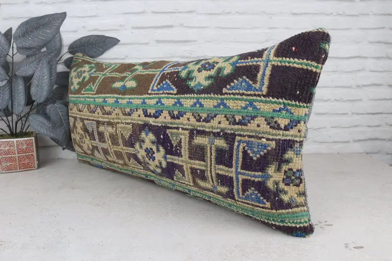 Indoor Pillow Cover, Pet Pillow Cover, Gift Pillow, Turkish Kilim Pillow, 16x36 Blue Pillow Case, Pillow, Vintage Kilim Throw Pillow - 4