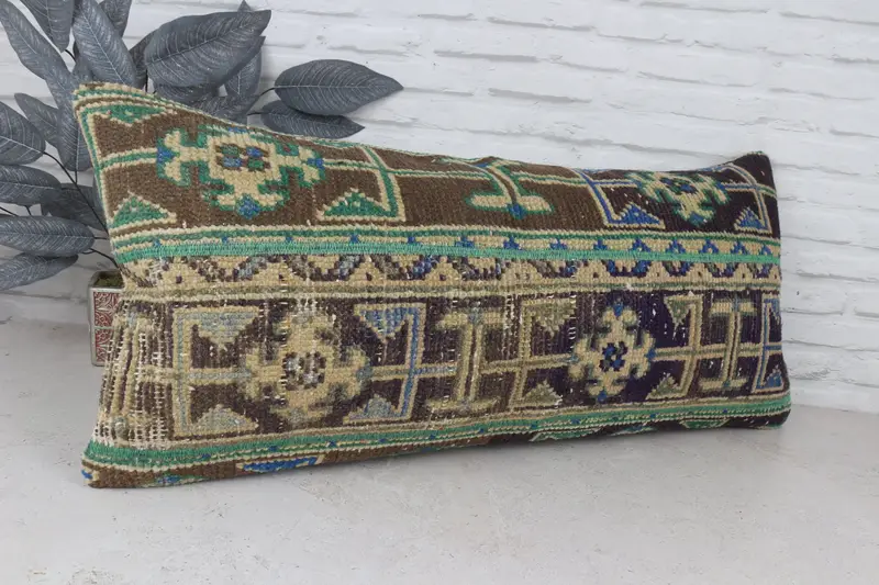 Indoor Pillow Cover, Pet Pillow Cover, Gift Pillow, Turkish Kilim Pillow, 16x36 Blue Pillow Case, Pillow, Vintage Kilim Throw Pillow - 3