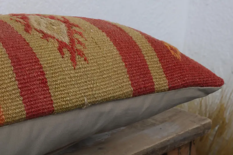 12x24 Yellow Pillow Sham, Throw Kilim Pillow, Floor Pillow Sham, Pillow Cover, Ethnical Kilim Rug Pillow, Vintage Pillow - 6