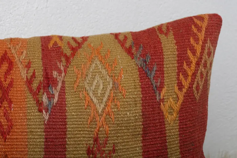 12x24 Yellow Pillow Sham, Throw Kilim Pillow, Floor Pillow Sham, Pillow Cover, Ethnical Kilim Rug Pillow, Vintage Pillow - 5