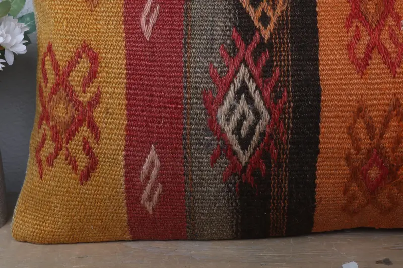 12x24 Yellow Pillow Sham, Throw Kilim Pillow, Floor Pillow Sham, Pillow Cover, Ethnical Kilim Rug Pillow, Vintage Pillow - 3