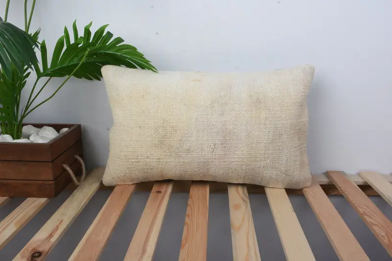 Interior Designer Pillow, Boho Pillow Sham Cover, Retro Throw Cushion Cover, Cushion Case, 12x20 Beige Pillow Case, Turkish Pillow - 1