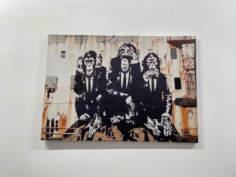 Banksy Three Wise Monkeys, Banksy Wall Art, Three Monkeys Canvas, Banksy Monkey Wall Art, Wise Monkeys Wall Decor,  Monkey Graffiti Art, - 1