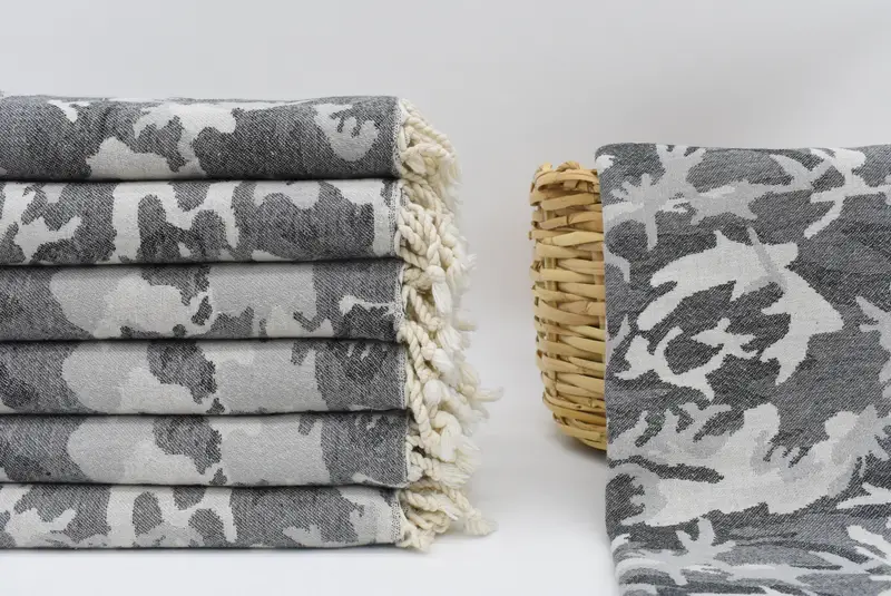 Personalized Turkish Towel Bath Sheet Black Camouflage 67x36 Inches