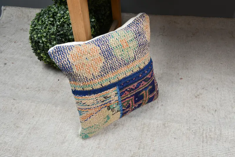 Home Decor Pillow, Living Room Throw Pillow, 12x12 Blue Pillow Sham, Vintage Cushion Case, Gift Pillow, Pillow Cover, Antique Pillows - 7
