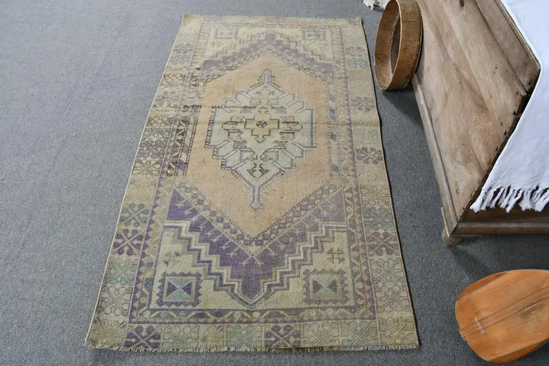 Zarif Yeşil ve Mor Halı, Fas Desenli 3,2x5,8 ft