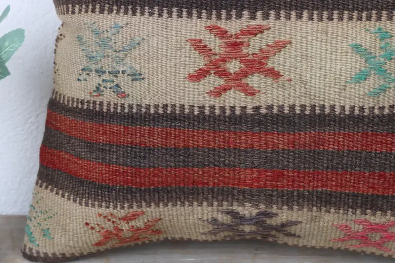 Ethnical Kilim Rug Pillow, Cushion Cover, Kilim Pillow, Cotton Cushion Cover, 16x16 Red Cushion Cover, Turkish Kilim Pillow, Neutral Throw Pillow - 3