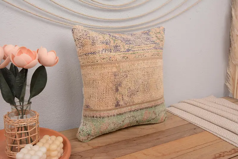 Grün-lila Patchwork-Wurfkissen, 16x16 besticktes Kissen