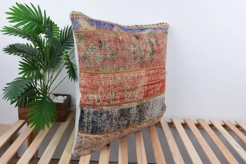 Turkish Pillow, Vintage Pillow, Pastel Pillow Sham, Pillow, Vintage Kilim Throw Pillow, 28x28 Red Cushion Cover, Vintage Pillow Sham - 4