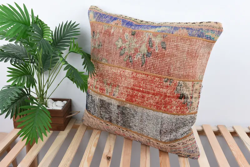Turkish Pillow, Vintage Pillow, Pastel Pillow Sham, Pillow, Vintage Kilim Throw Pillow, 28x28 Red Cushion Cover, Vintage Pillow Sham - 5