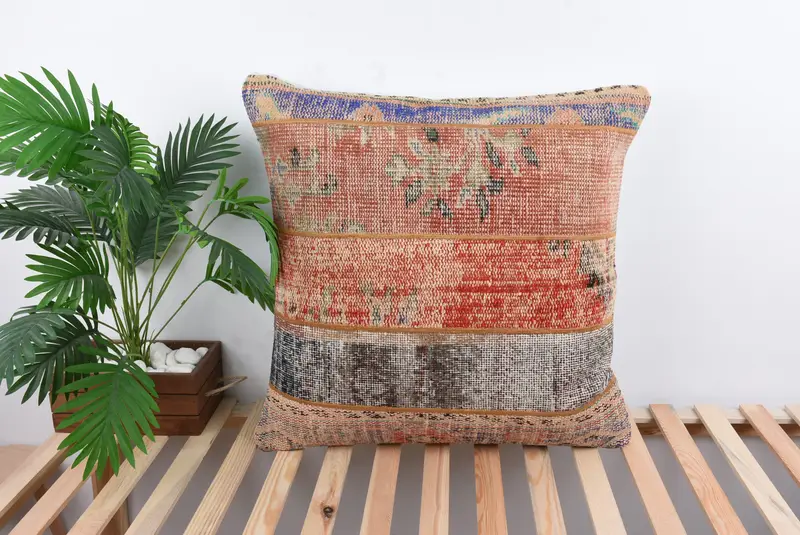 Turkish Pillow, Vintage Pillow, Pastel Pillow Sham, Pillow, Vintage Kilim Throw Pillow, 28x28 Red Cushion Cover, Vintage Pillow Sham - 1
