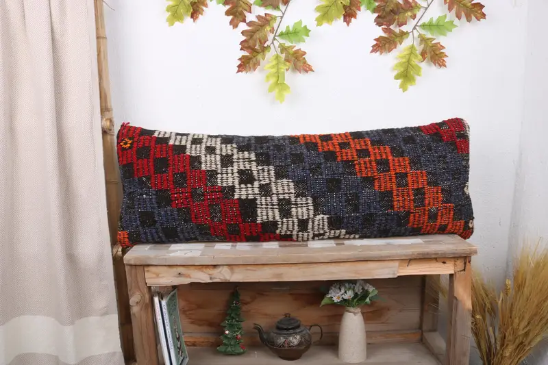 Lounge Throw Pillow Cover, Pillow for Sofa, Turkish Pillow, Turkish Kilim Pillow, Armchair Pillow, Pillow Sham, 12x36 Blue Pillow Sham - 1