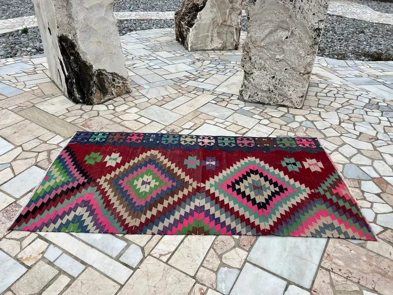 Vintage 3.2x6.3 ft Rug, Oushak Turkish Rug, Red Floral Wool Rug - 1