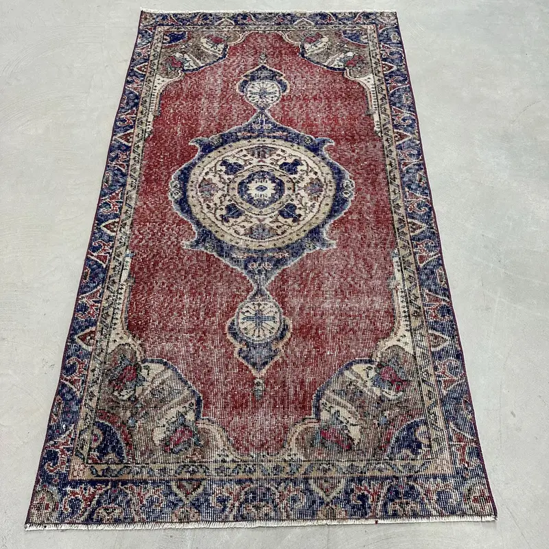 レッド&ブルーラグ、3.4x6.3フィート無地パターン