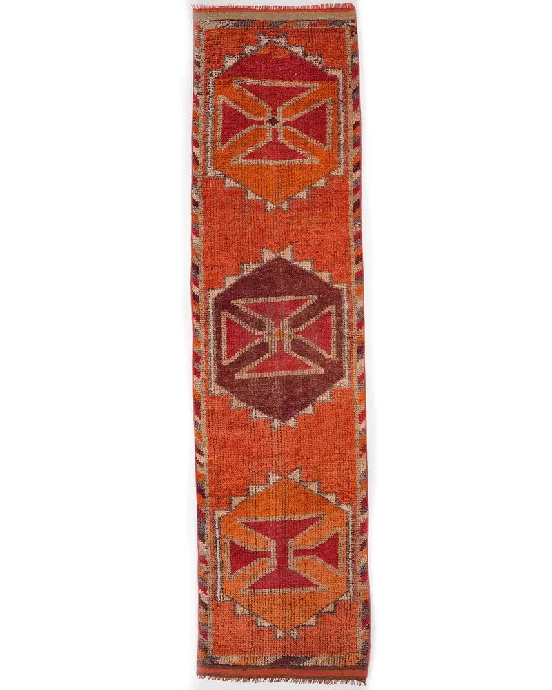 オレンジ&レッドラグ、2.6x10.2フィートボーダーデザイン