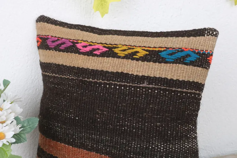 Aztec Cushion Cover, 12x12 Brown Pillow Cover, Boho Pillow, Cushion, Ethnic Pillow Case, Vintage Pillow, Turkish Kilim Pillow, Luxury Cushion Case - 5