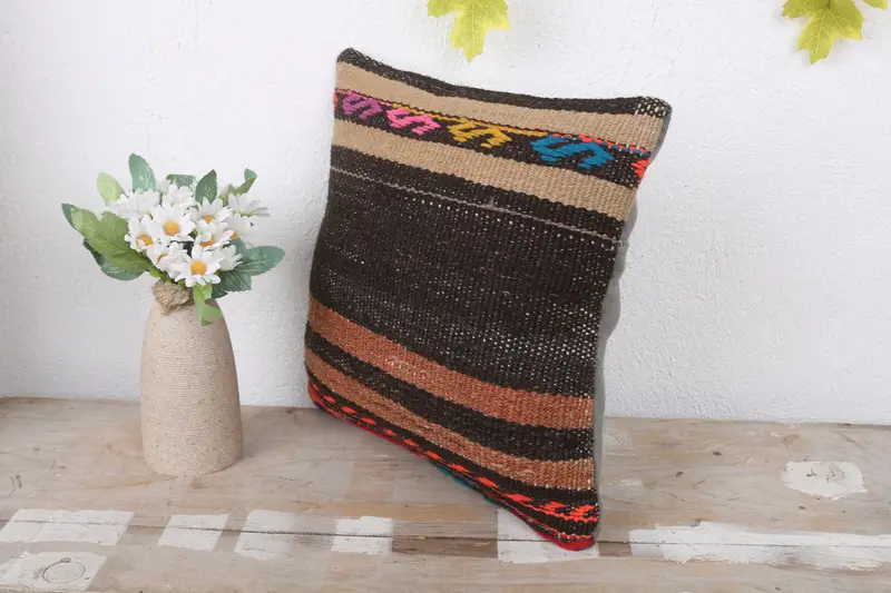 Aztec Cushion Cover, 12x12 Brown Pillow Cover, Boho Pillow, Cushion, Ethnic Pillow Case, Vintage Pillow, Turkish Kilim Pillow, Luxury Cushion Case - 4