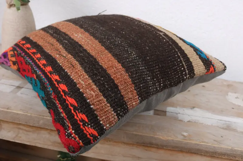 Aztec Cushion Cover, 12x12 Brown Pillow Cover, Boho Pillow, Cushion, Ethnic Pillow Case, Vintage Pillow, Turkish Kilim Pillow, Luxury Cushion Case - 6