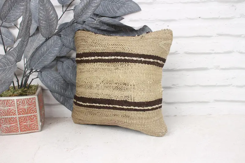Kilim Cushion Sham, Pillow Sham, 12x12 Beige Pillow, Retro Throw Cushion, Interior Designer Pillow, Handmade Cushion Cover, Turkish Pillow - 4