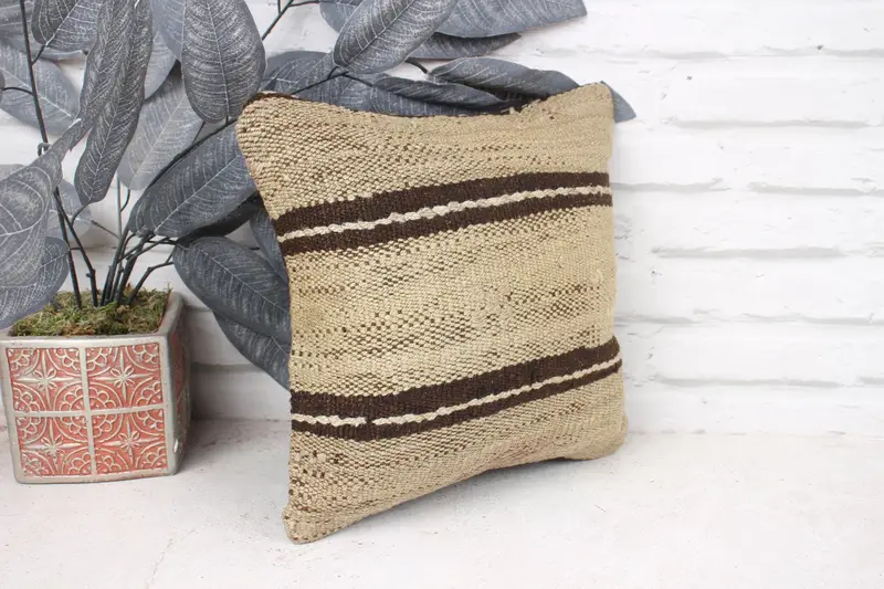Kilim Cushion Sham, Pillow Sham, 12x12 Beige Pillow, Retro Throw Cushion, Interior Designer Pillow, Handmade Cushion Cover, Turkish Pillow - 3